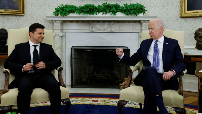 Президентът на САЩ Джо Байдън и украинският президент Володимир Зеленски