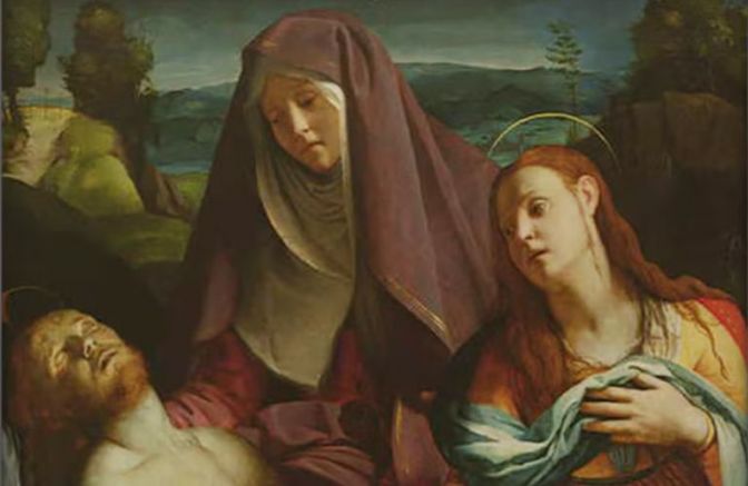 Богородица и Мария Магдалена до тялото на мъртвия Исус, детайл от картина Козимо Бронзино