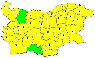 Цяла България без областите Враца и Смолян е предупредена за