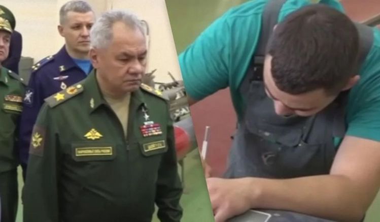 Руският министър на отбраната Сергей Шойгу инспектира военна фабрика, произвеждаща