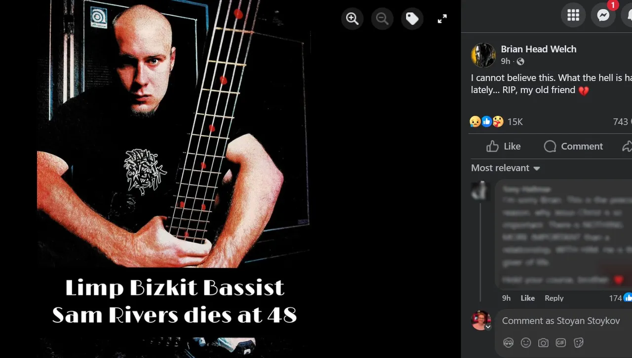 Тъга в света на nu-metal: Сам Ривърс от Limp Bizkit си отиде на 48