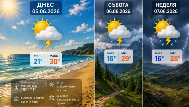 Времето на 5 юни: До 30 градуса в страната, валежи и гръмотевици следобед
